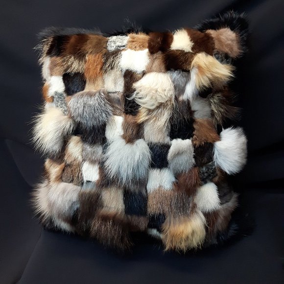 Genuine Fur Patchwork Accent Pillow - Picture 1 of 4